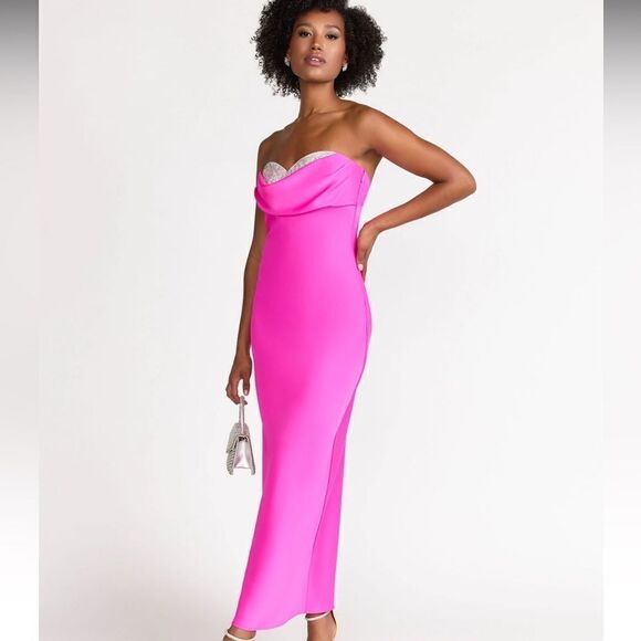 Lena Strapless Cowl Neck Satin Maxi Dress- Size Large - Picture 1 of 12